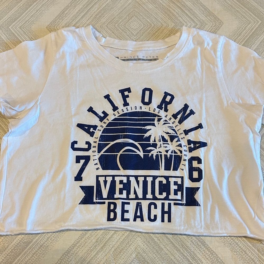 Prince Peter Collection White & Blue California Venice Beach Cropped T-Shirt - S